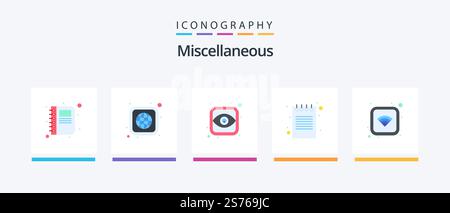 5-Symbolpaket mit Verschiedenes, flach, mit Signal. Auge. Notizblock. Buch. Kreatives Symboldesign Stock Vektor