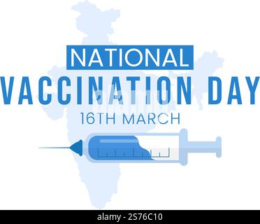 Nationaler Impftag am 16. März Illustration mit Impfspritze für starke Immunität in flachem Cartoon Hand Drawn to Landing Page Template Stock Vektor