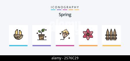 Spring Line Filled 5 Icon Pack inklusive ostern. Frühling. Kakteen. Wein. Glas. Kreatives Symboldesign Stock Vektor