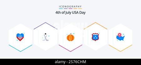 USA 25 Flat Icon Pack einschließlich usa. Karte. amerikaner. Polizei! Sicherheit Stock Vektor