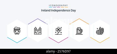 Irland Independence Day 25 Line Icon Pack mit JAR. Feiern. Klee. Bier. Glück gehabt Stock Vektor