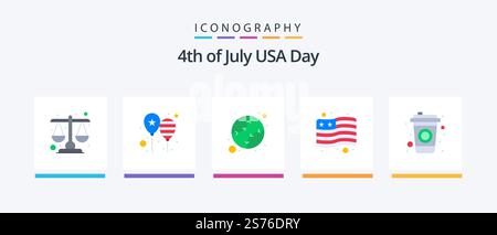 USA Flat 5 Icon Pack mit Cola. usa. amerikanische Flagge. Flagge. vereint. Kreatives Symboldesign Stock Vektor