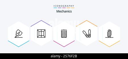 Mechanics 25 Line Symbolpaket mit . Mechaniker. Spule Stock Vektor