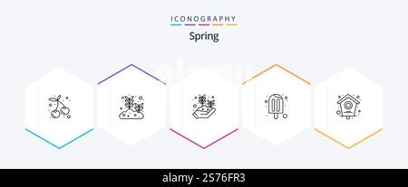 Spring 25 Line Icon Pack mit Vogel. Frühling. Blatt. Saison. Creme Stock Vektor