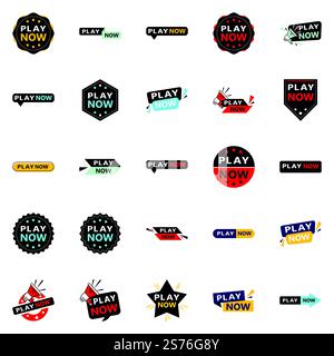 25 Dynamic Play Now Banner, die Sie bei der Werbung für Ihr Unternehmen unterstützen Stock Vektor