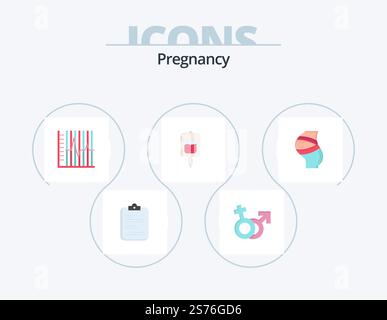Schwangerschaft Flat Icon Pack 5 Icon Design. Wiederherstellung. Statistik. venus. Bericht. Stock Vektor
