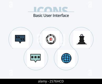 Basic Line Filled Icon Pack 5 Icon Design. . Zeitmaschine. Schnittstelle. Wiederherstellen. Zeitmaschine Stock Vektor
