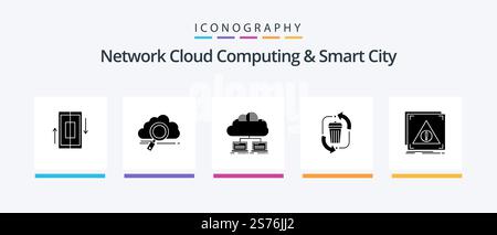 Network Cloud Computing und Smart City Glyph 5 Icon Pack inklusive Abfall. Daten. Technologie. internet. Netzwerk. Kreatives Symboldesign Stock Vektor