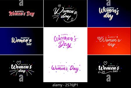 Abstraktes Happy Women&rsquo;s Day-Logo mit Frauengesicht und Love Vektor-Design in rosa und schwarzen Farben Stock Vektor