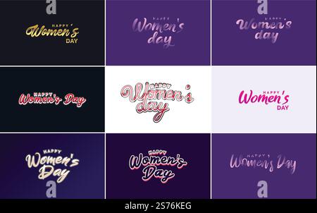 Abstraktes Happy Women&rsquo;s Day-Logo mit Frauengesicht und Love Vektor-Design in rosa und schwarzen Farben Stock Vektor