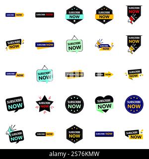 Verbessern Sie Ihre Konstruktionen mit „Jetzt abonnieren“ 25 hochwertigen Vektorbannern Stock Vektor