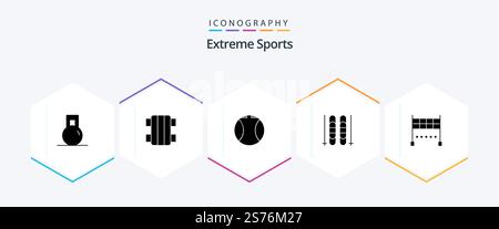 Sport 25 Glyph Icon Pack mit . Linie. Kugel. Fertig. Himmel Stock Vektor