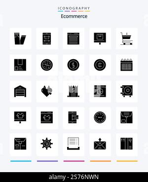 Creative E-Commerce 25 Glyph Solid Black Icon Pack, z. B. online. Lieferung. Hinzufügen. Handel. Website Stock Vektor
