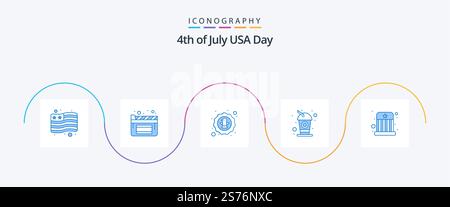 USA Blue 5 Icon Pack inklusive Kinder. zirkus. Feier. Limonade. cola Stock Vektor
