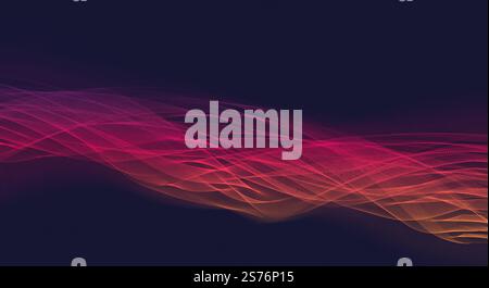 Abstrakter Hintergrund mit bunten rosa und orangen Wellenlinien auf dunkelblauem, dynamischen Kurven, minimalistischem Stil, mit Kopierraum für Text in der Mitte Stockfoto