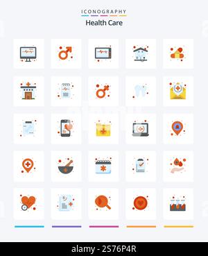 Creative Health Care 25 Flat Symbolpaket wie Band. . Maschine. Pflegeheim. Nach Hause Stock Vektor