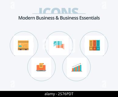 Modernes Business Und Business Essentials Flat Icon Pack 5 Icon Design. Kontakte. Geschäftlich. Diagramm. ID. Markt Stock Vektor