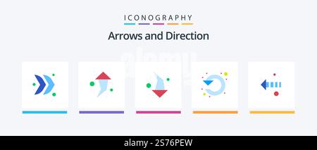 Arrow Flat 5 Symbolpaket mit Anleitung. Nach oben. Nach links. Drehen. Aktualisieren. Kreatives Symboldesign Stock Vektor