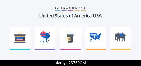 USA Flat 5 Icon Pack einschließlich american. usa. amerika. vereint. Karte. Kreatives Symboldesign Stock Vektor
