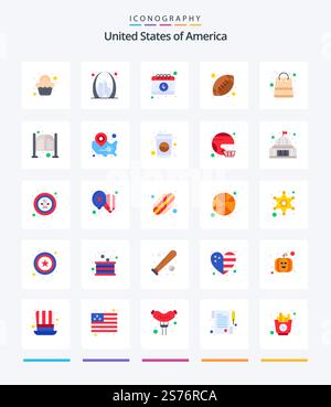 Creative USA 25 Flat Icon Pack, z. B. Tasche. Sport. usa. rugby. Tag Stock Vektor