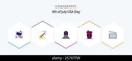 USA 25 Flat Icon-Pack inklusive Movis. usa. Der Tod. Saft. Alkohol Stock Vektor