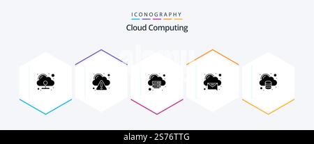 Cloud-Computing-25-Glyph-Symbolpaket mit Daten. Nachricht. Wolke. Empfangen. Wolke Stock Vektor