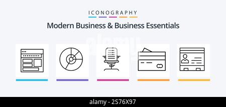 Modernes Business und Business Essentials Line 5 Icon Pack mit Dokumenten. Geschäftlich. Buch. Aktenkoffer. Notizbuch. Kreatives Symboldesign Stock Vektor