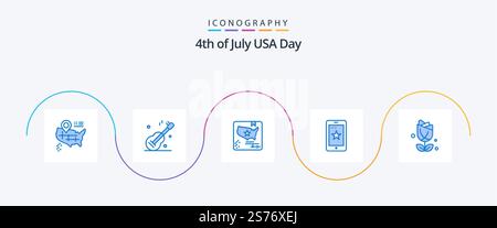 USA Blue 5 Icon Pack inklusive usa. Blume. Flagge. irland. Telefon Stock Vektor
