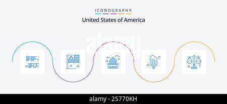 USA Blue 5 Icon Pack mit Eiscreme. Creme. usa. Kalt. USA Stock Vektor