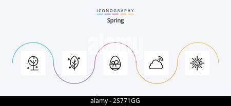 Spring Line 5 Icon Pack inklusive Wetter. Himmel. Frühling. regenbogen. Essen Sie Stock Vektor