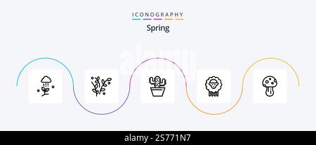 Spring Line 5 Icon Pack mit Pilzen. Schafe. Frühling. ram Frühling Stock Vektor