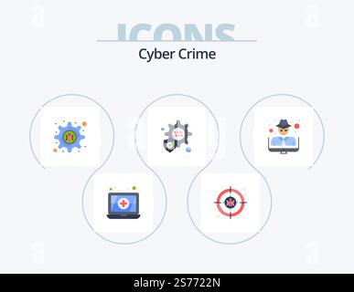 Cyber Crime Flat Icon Pack 5 Icon Design. . Verbrechen. Fehler wird gesetzt. Dieb. Hacker Stock Vektor