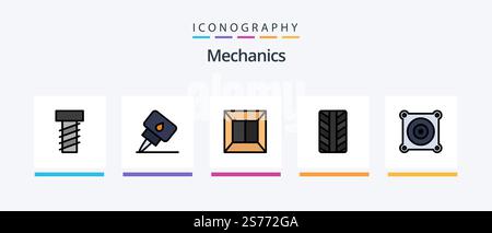 Mechanics Line Filled 5 Symbolpaket Mit . Gürtel. Mechanisch. Kreatives Symboldesign Stock Vektor