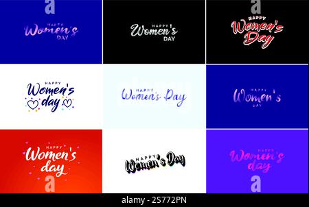 Abstraktes Happy Women&rsquo;s Day-Logo mit Frauengesicht und Love Vektor-Design in rosa und lila Farben Stock Vektor
