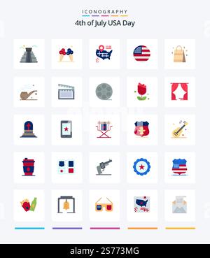 Creative USA 25 Flat Icon Pack wie usa. Tasche. Standort. usa. Flagge Stock Vektor