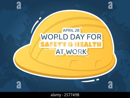 Welttag der Sicherheit und Gesundheit am Arbeitsplatz am 28. April Illustration mit Mechanic Tool in Flat Cartoon Hand gezeichnet für Web-Banner oder Landing-Page-Vorlage Stock Vektor