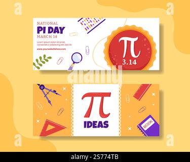 Horizontales Banner zum World Pi Day mit mathematischen Konstanten oder gebackenen Sweet Pie Flat Cartoon Handgezeichnete Vorlagen Illustration Stock Vektor