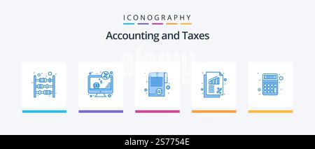 Tax Blue 5 Icon Pack inklusive Finanzierung. Bankwesen. Überwachen. Steuern. Geld. Kreatives Symboldesign Stock Vektor