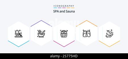 Sauna 25 Line Icon-Paket inklusive Sauna. Die Hand. Sauna. Das Herz. Sauna Stock Vektor