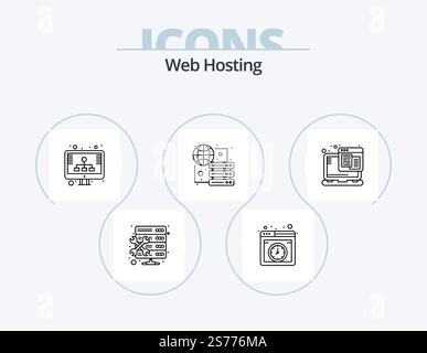 Web-Hosting-Line-Symbolpaket 5 Symboldesign. Analyse. Wartung. Datenbank. Hosting. Web Stock Vektor