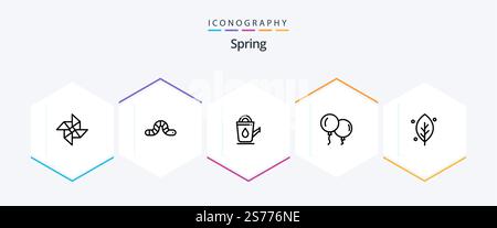 Spring 25 Line Symbolpaket mit Feder. Blatt. Badezimmer. Ökologie. Fliegen Stock Vektor
