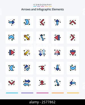 Symbolpaket mit gefüllten Kreativpfeilen mit 25 Zeilen, z. B. Links. Pfeil. Pfeil. Richtung. Pfeile Stock Vektor