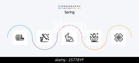 Spring Line 5 Icon Pack mit Frühlingsblume. Eine Anemonblume. osterhase. Anemone. Die Natur Stock Vektor