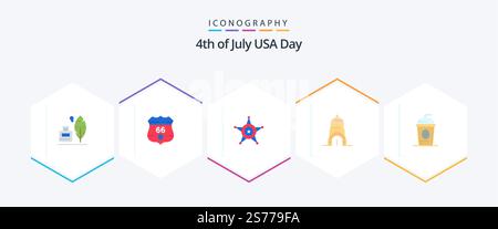 USA 25 Flat Icon-Pack inklusive Getränk. Kuchen. Männer. usa. chrysler Stock Vektor
