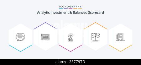 Analytic Investment und Balanced Scorecard 25 Line Symbolpaket einschließlich Produktivität. Hochladen. Überwachung. Trophäe. becher Stock Vektor