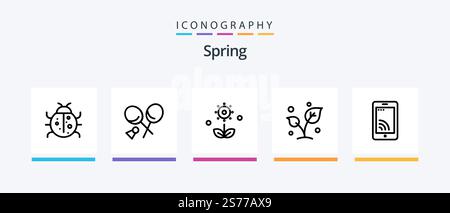 Spring Line 5 Icon Pack mit Feder. ostern. Service. Ei, Natur. Kreatives Symboldesign Stock Vektor