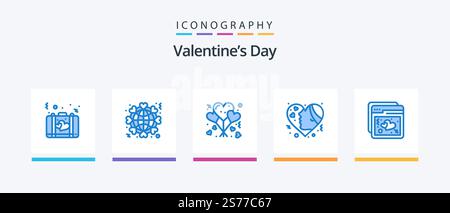 Valentinstag Blau 5 Icon Pack mit Herzen. Emotionen. Liebe. Emojis. Liebe. Kreatives Symboldesign Stock Vektor