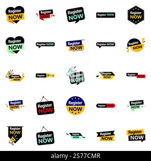 25 hochwertige typografische Designs für eine professionelle Registrierung Jetzt registrieren Stock Vektor