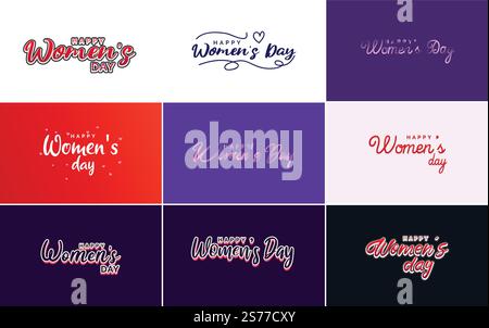 Abstraktes Happy Women&rsquo;s Day-Logo mit Frauengesicht und Love Vektor-Design in rosa und lila Farben Stock Vektor