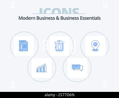 Modernes Business Und Business Essentials Blue Icon Pack 5 Icon Design. Papier. Bearbeiten. Blase. Dokument. Sozial Stock Vektor